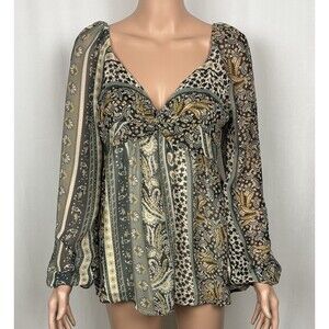 Doe & Rae Women’s Size Small Boho Sage Printed Babydoll Top